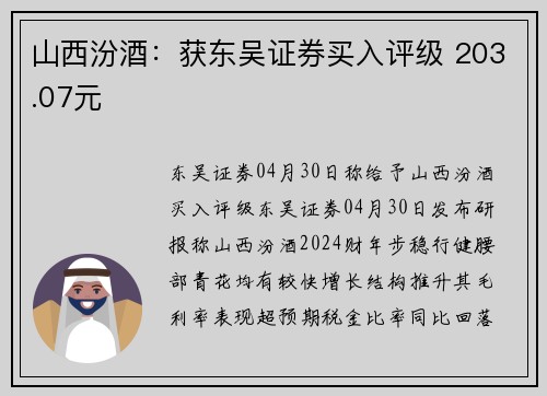 山西汾酒：获东吴证券买入评级 203.07元