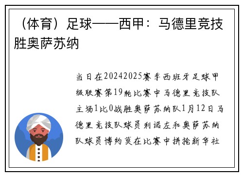 （体育）足球——西甲：马德里竞技胜奥萨苏纳